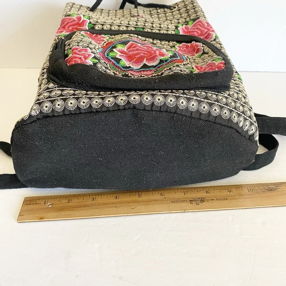 Unbranded Backpack Womens Medium Floral Rose Embroidered‎ Boho Black Excellent